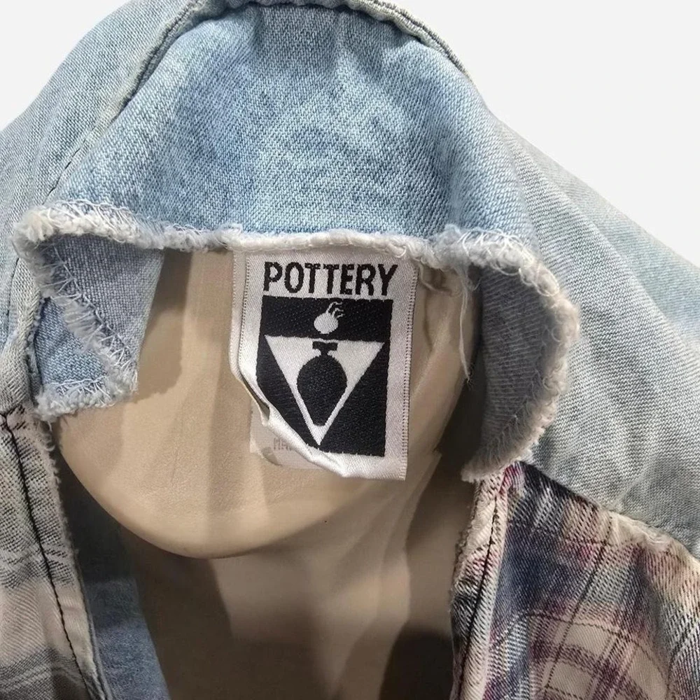 retro vintage 90s plaid and denim vest‎ size l